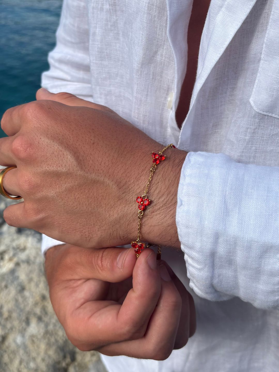 BRACCIALE TRIFOGLIO ROSSO | Oro 18 carati