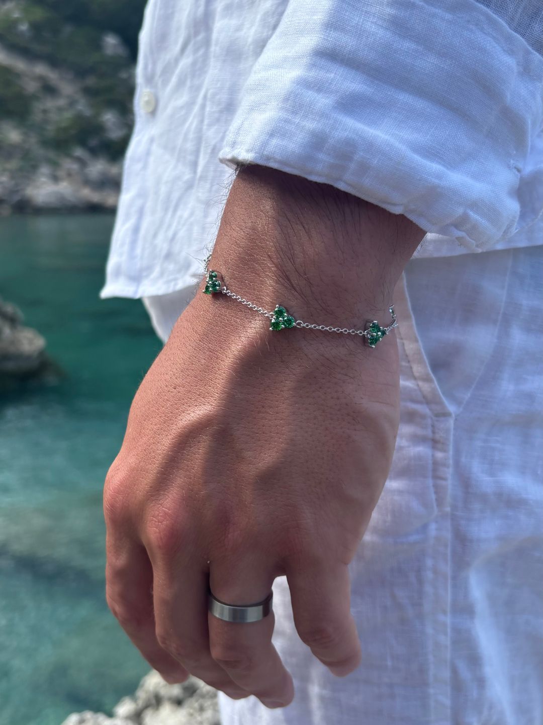 BRACCIALE TRIFOGLIO VERDE | Argento