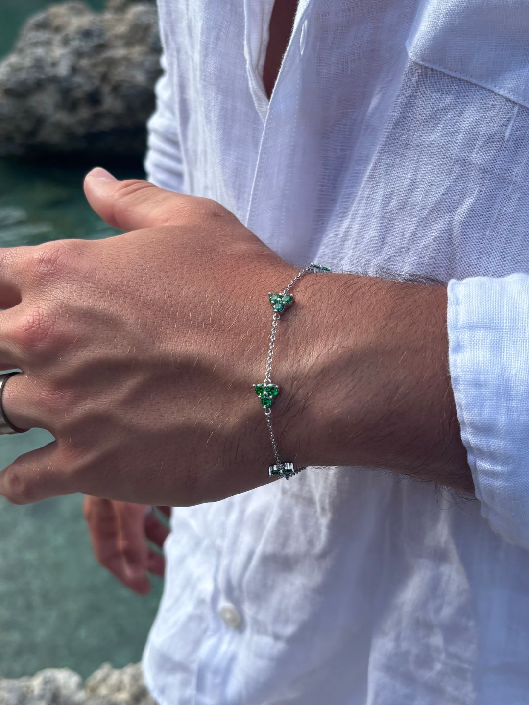 BRACCIALE TRIFOGLIO VERDE | Argento
