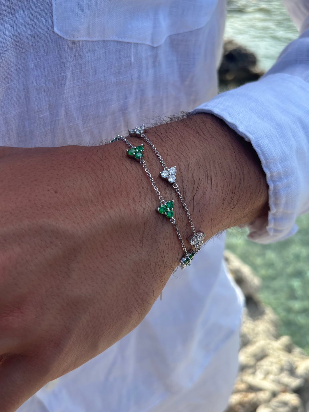 BRACCIALE TRIFOGLIO VERDE | Argento