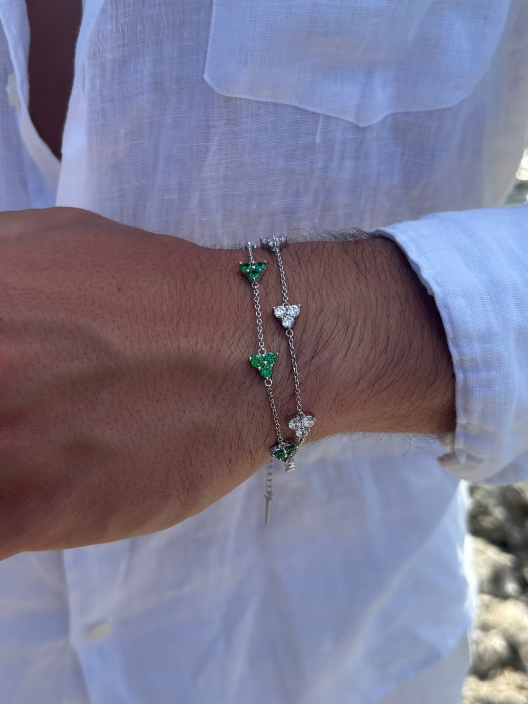 BRACCIALE TRIFOGLIO VERDE | Argento