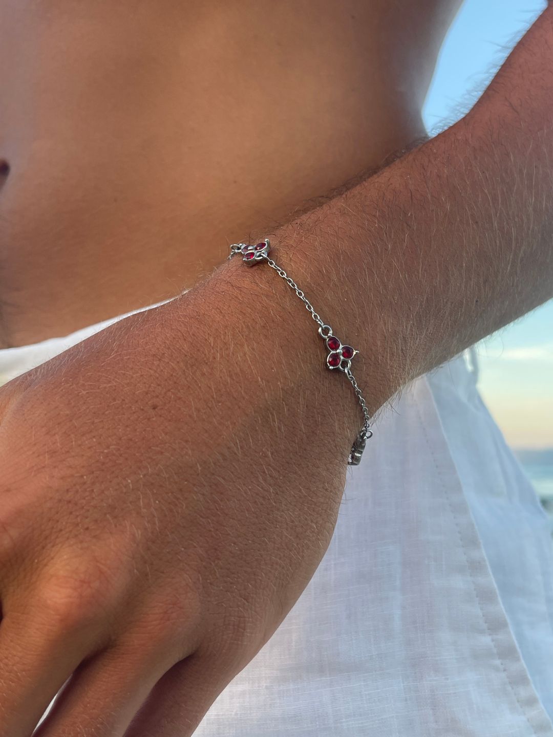 BRACCIALE TRIFOGLIO ROSSO | Argento